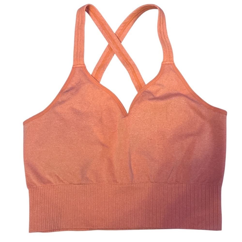 MTA Sport Women Orange Crossback Sports Bra Seamless Stretch Activewear, Size XL